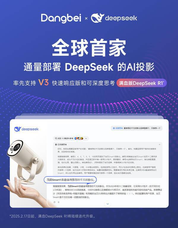 ek加持当贝Smart1智能投影仪更懂你！pg电子中文模拟器千元投影仪DeepSe(图2)